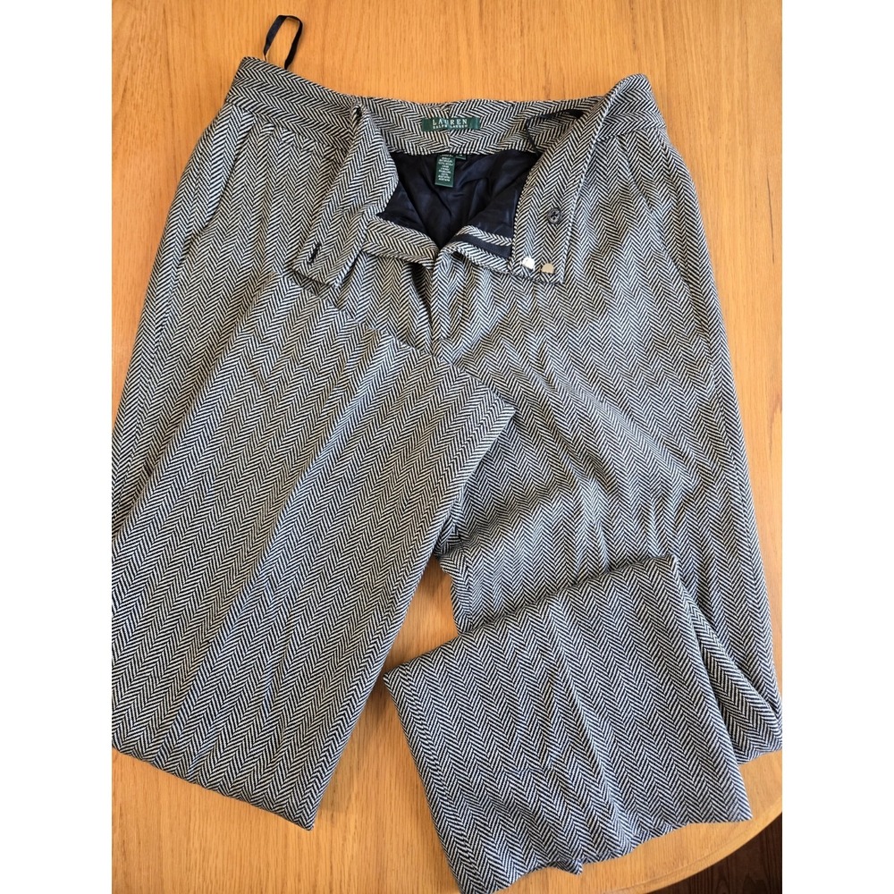 VTG Ralph Lauren Womens Size 14 Wool High Waisted Pant Slack Herringbone Office